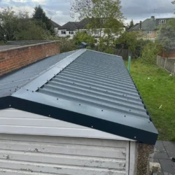 Closeup of newly installed steel roof