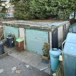 "Before" picture, old asbestos garage roof