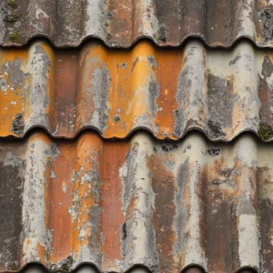 Old discoloured and stained asbestos roof