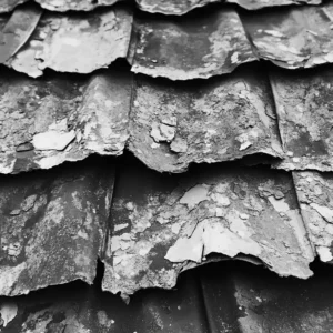 Flaky damaged asbestos roof