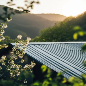 Steel sheet roofing in lush natural environment