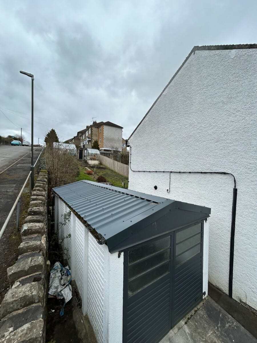 Completed single garage roof replacement in Derby, February 2025