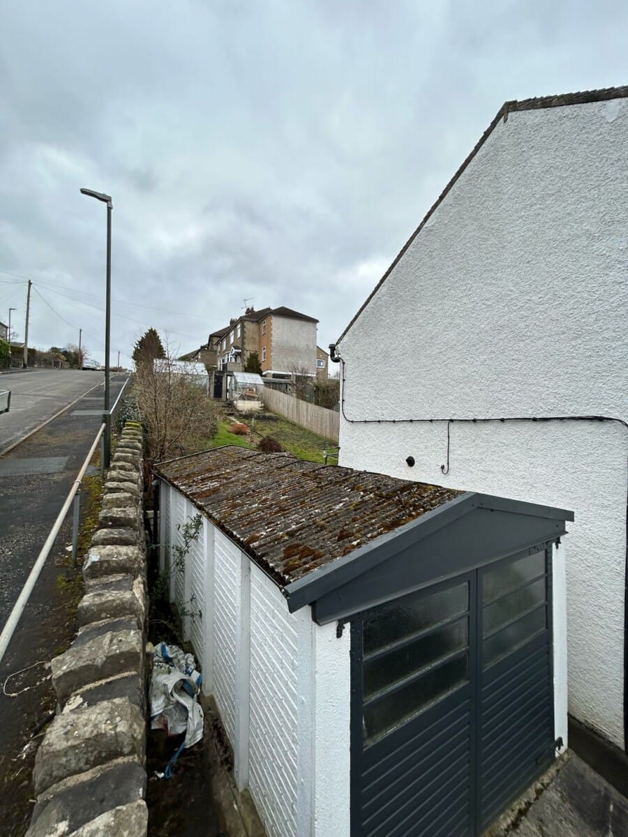 Single asbestos garage roof, before replacement in Derby, February 2025