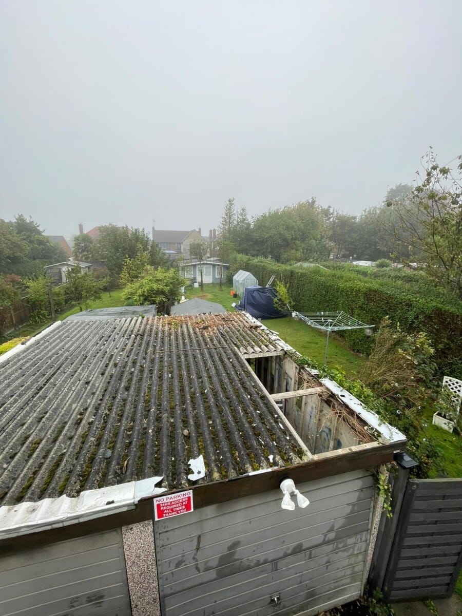 Single attached asbestos garage roof replacement in Leicestershire, March 2025, before works