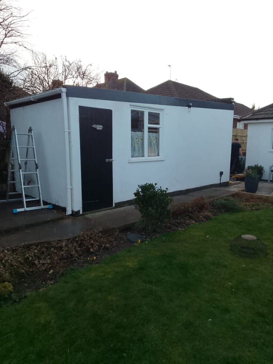 Single shed roof replacement in Leicestershire, February 2025, wide shot